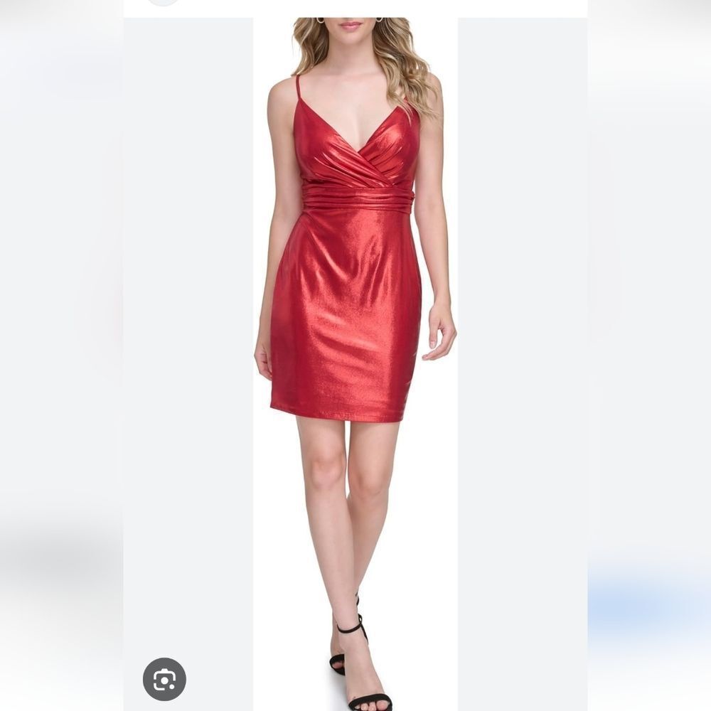 NWT GUESS Red Shimmer Empire Waist Spaghetti Strap Satin Dress Size 4 6